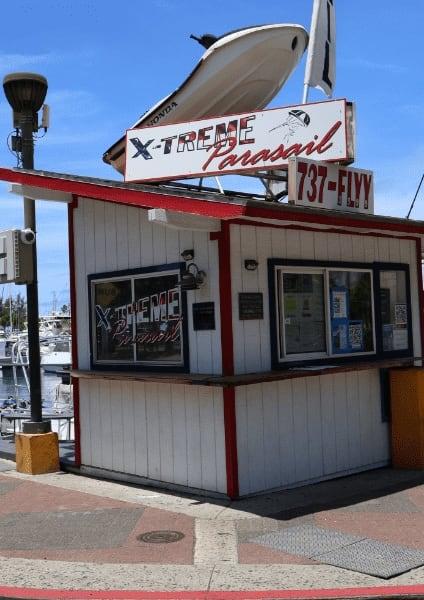Xtreme Parasail check-in booth at Slip F-1